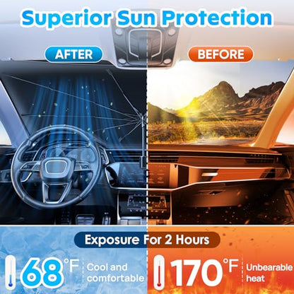 Car Windshield Sun Shade Umbrella, Foldable Windshield Sunshade Front Cover with UV Block, 360°Rotation Bendable Front Window Heat Insulation Protection for Auto Windshield Covers - 56.3"x33.9" - size: XL