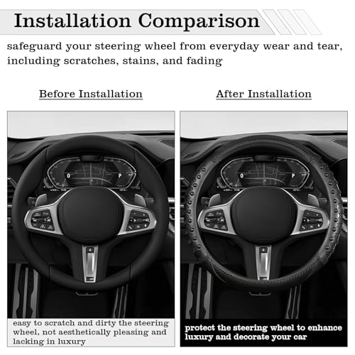 Car Leather Steering Wheel Cover - Carbon Fibre Material, Universal 14.5-15 Inch Leather Anti-Slip Breathable Auto Steering Wheel Covers for Men Women (3D Massage - Sports Black) - color: 3D Massage - Sports Black