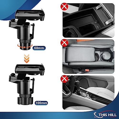 Cup Holder Tray for Car, 2 in 1 Detachable Car Food Table Tray with Solid Base & Phone Slot,Car Cup Holder Expander with 360°Rotation Tray for Travel Road Essentials