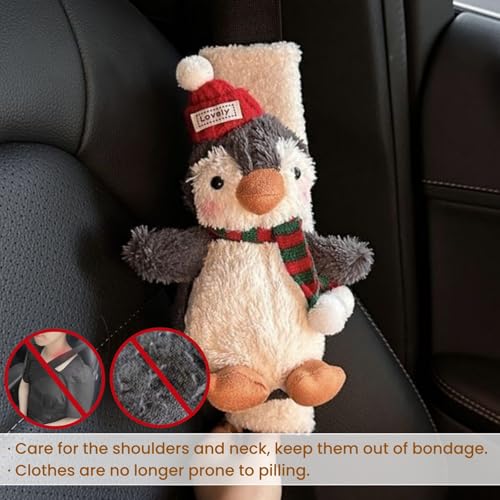 2 PCS Seat Belt Cover Pad, Cute Kawaii Animal Penguin Seatbelt Covers for Kids and Adults, Winter Plush Fluffy Soft Seat Belt Cover, Cartoon Seatbelt Cushion,Car Seat Strap Pads (G-Penguin) - color: G-Penguin
