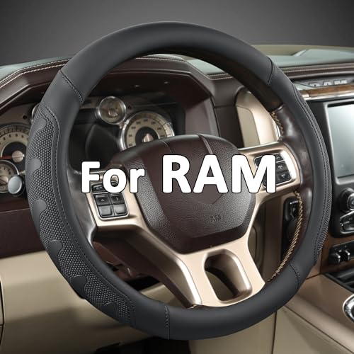 GIANT PANDA Car Steering Wheel Cover for RAM 1500 2500 3500, Compatible with Dodge RAM 15.5-16 inches - Black - color: A-Black
