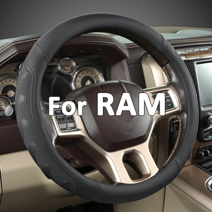 GIANT PANDA Car Steering Wheel Cover for RAM 1500 2500 3500, Compatible with Dodge RAM 15.5-16 inches - Black - color: A-Black