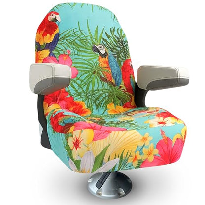 Universal Microfiber Quick-Dry Boat Seat Covers Fitted - Stylish Paradise Parrot Design for Fishing, Deck, Pontoon Boat Seats and More