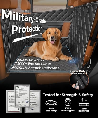 Doglike UNBREAK Large Dog Car Seat [Military-Grade Protection], 500LB Ultra-Support Back Seat Extender for Dogs Carseat Hard Bottom, Waterproof Pet Carseat Dog Hammock for Cars/SUV/Truck L Size - size: L