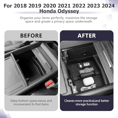 LUWU 2018-2026 Odyssey Center Console Organizer Compatible with 2018-2024 2025 2026 Odyssey Accessories Armrest Console Organizer Armrest Insert Tray Odyssey 2026 Accessories Black (NOT FOR LX)