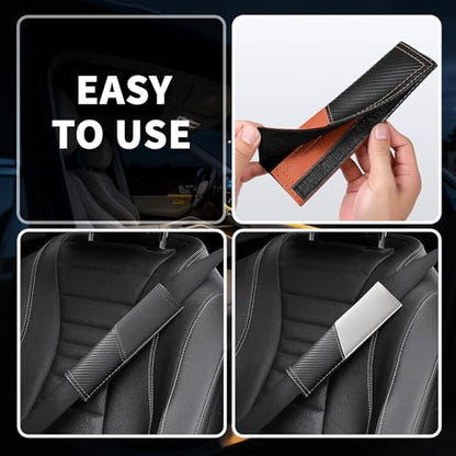2 PCS Car Seat Belt Cover Pads - Seatbelt Covers with Carbon Fiber & Faux Leather, Soft Shoulder Strap Cushion for Neck & Shoulder Pain Relief, Universal Fit for Car Truck Accessories(Black)