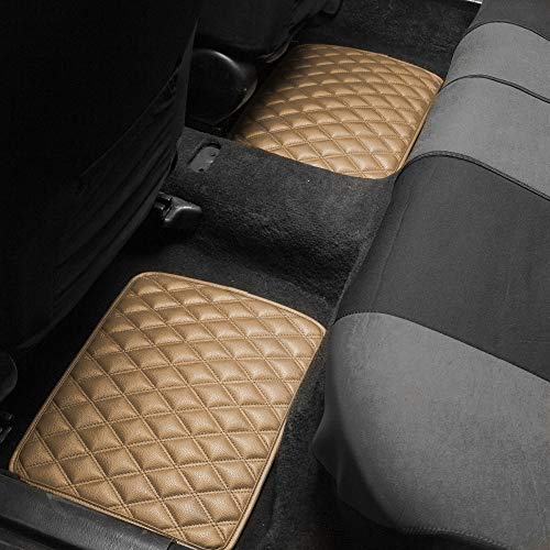 FH Group Luxury Universal Liners Full Set Beige PU Leather Diamond Design Floor Mats - Universal Fit Heavy Duty Non-Slip Floor Mats for Most Sedan, SUV, Truck - color: Beige