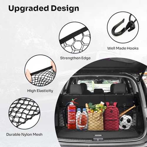 Canvcle Trunk Cargo Net for 2020-2026 Kia Telluride Accessories Envelope Style Mesh Trunk Net Organizer and Storage Stretchable Adjustable Elastic Nylon Rear Cargo Netting with Hooks - style: for Kia Telluride