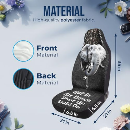 GENANY Elephant Car Seat Covers Set of 2, Breathable Front Seat Covers for Truck Sedan SUV, Animal Themed Car Accessories, Elephant Gift for Women Men - color: Elephant