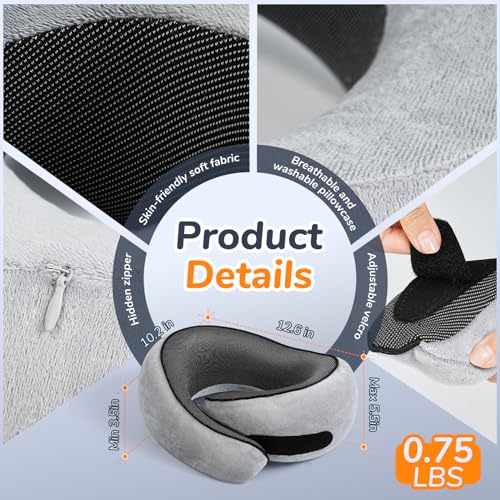 SYNNA Travel Neck Pillow for Airplane & Car, 360° Head and Chin Support, Ergonomic Memory Foam with Silky-Smooth Washable Cover for Flights, Road Trips & Office Naps