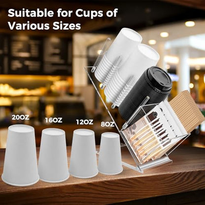 Acrylic Cup and Lid Holder, Adjustable Holder Organizer Disposable Cup Dispenser Stand with Coffee Pod, Creamer Straw Organizer Countertop for Coffee Bar Station Bakery Breakroom - size: With Box