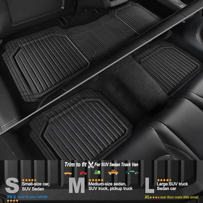 CAR PASS Heavy Duty Rubber Rear Car Mat, Deep Dish Car Floor Mats All Weather, Universal Trim to Fit for SUV Trucks Sedans, Odorless Waterproof Anti-Slip, Easy to Clean Car Mats (Black Rear) - color: rear black