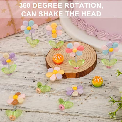 10pcs Flower Car Dashboard Decorations, Shaking Resin Flower Car Decor Funny Flowers Car Accessories Ornaments for Car Interior Office Desk