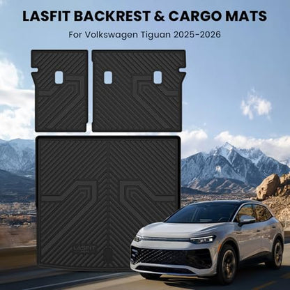 LASFIT Cargo Mat & Seatback Mat for Volkswagen Tiguan 2025-2026, Custom Fit All-Weather TPE Rubber Backrest & Trunk Mats for VW Tiguan Accessories, Waterproof, Easy to Clean, Black - size: 2)2025-2026|For VW Tiguan|Backrest & Trunk