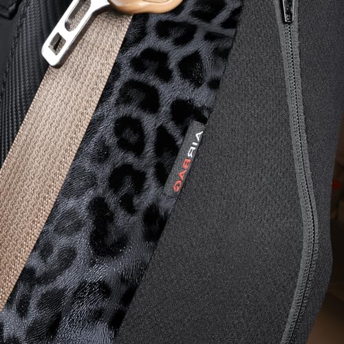 Flying Banner car seat Covers Quality Carbon Fiber Air Mesh Fabric Sport Low High Back Bucket Back Pocket Arm Rest (2 Fronts-Low Bucket-Built-in Seatbelt Compatible, Leopar Gray - Faux Leather) - color: Leopar Gray - Faux Leather -- Built-in Seatbelt Comp