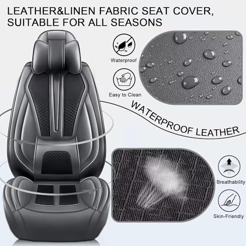 Custom Fit Faux Leather Seat Covers for Nissan Frontier 2007-2026 Full Set 5 Seats, Airbag Compatible, Black & Dark Gray - color: #066 Black&Gray, size: 5 Seats