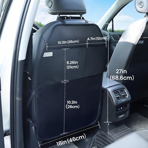 Viaviat Car Seat Protector Large Kick Mat 2 Pack Durable Water Resistant Auto Seat Back Covers with 2 Mesh Pockets Protection Against Dust Mud Scratches (Black, 2-Pack) - color: black