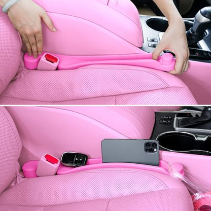 Givifive Car Seat Gap Filler Set of 2, 3IN1 Seat Side Gap Filler Plug with Storage Slot & Hook Function, Soft Foam Universal Fit Car SUV Truck Fill Gap Between Seats Console Organizer (Narrow Pink)