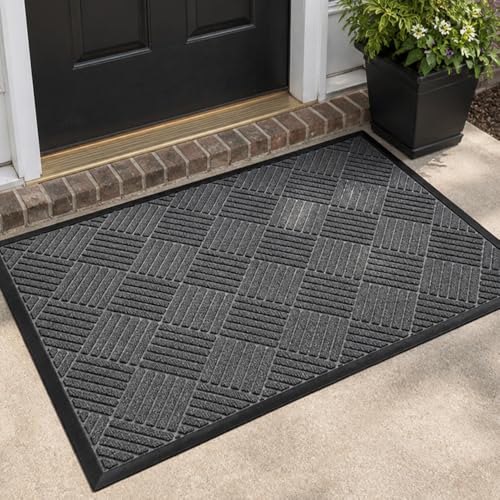 MATZEN Diamond Entrance Mats Indoor Outdoor, Front Door Mat Entryway Entrance Waterproof Outdoor Doormat, Heavy Duty Non Slip Durable Weatherproof Porch Deck Terrace Office Entrance Mat, 3x2, Grey - color: Diamond-grey, size: 3'x2'
