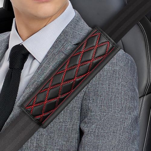 2PCS Car Seat Belt Cover Pads,Leather Seatbelt Covers,Breathable Comfortable Auto Seat Belt Cushion,Seat Belt Shoulder Strap Covers for Kids Adults,Seatbelt Protector Interior Accessories (Red) - color: Red