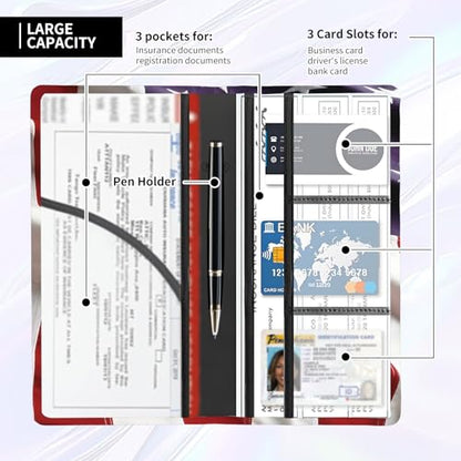 Leather Car Registration and Insurance Card Holder, Cute Car Accessories Vehicle Glove Box Car Organizer for Documents, Cards, License American Flag Print - color: American Flag Print