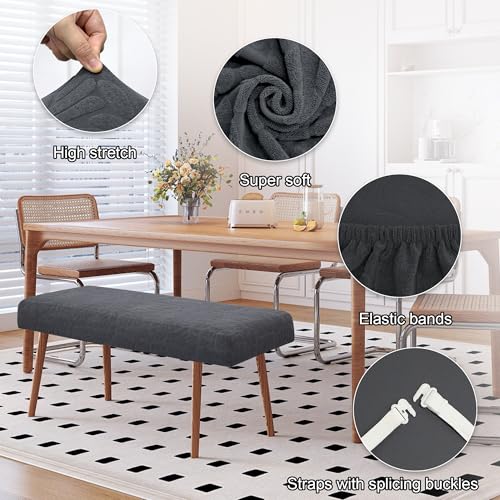 Stretch Bench Covers, Bench Seat Cover, Printed Seat Protector, Washable Slipcover, Rectangle Cover for Dining Room, Living Room, Kitchen(Leaves Grey) - color: Leaves Grey