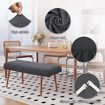 Stretch Bench Covers, Bench Seat Cover, Printed Seat Protector, Washable Slipcover, Rectangle Cover for Dining Room, Living Room, Kitchen(Leaves Grey) - color: Leaves Grey