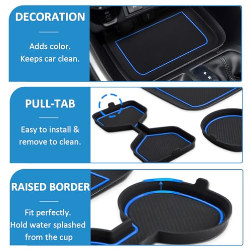 Auovo 3D Cup Holder Insert Liners Compatible with Toyota RAV4 Accessories 2025 2024 2023 2022 2021 2020 2019 Car Custom Cup Holder Mats Pads 3-pc Set (Blue Trim) - color: Blue, size: 3PCS