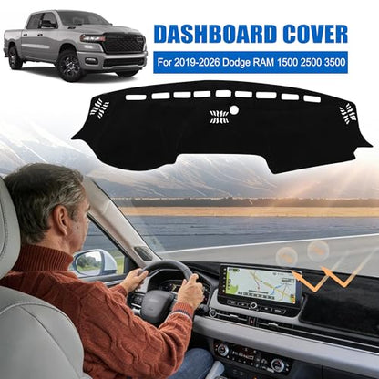 YYCKE Dash Cover Mat Custom Fit for Dodge RAM 1500 2500 3500 2019-2024 2025 2026 Accessories Dashboard Pad Carpet Protector - size: Dodge RAM 1500 2500 3500 2019-2026