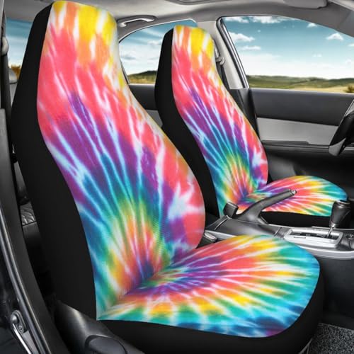 Pehede Car Seat Cover Rainbow Color Tie Dye Front for Cars, Easy to Install Cover Set, Accessories Auto Trucks Van SUV,2 Packs - color: Multi28