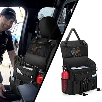 Trunab Patrol Bag, Car Front Seat Organizer, Police Duty Bag for Law Enforcement with 15.6” Laptop Sleeve, Molle Webbing, Multiple Compartment, Removable Straps, Black