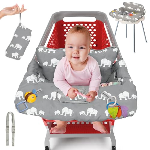 PILLANI Shopping Cart Cover for Baby, High Chair Cover for Restaurant Seat - Grocery Cart Cover for Baby Girl and Boy, Comfortable Cotton Buggy Covers for Babies - Padded Toddler Shopping Cart Cover - color: Elephant