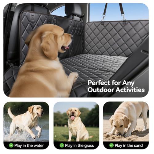 Reversible Dog Car Seat Cover for Back Seat,Waterproof Scratchproof Pet Backseat Protector,Large Sturdy Back Seat Extender with Detachable Hard Bottom,Dog Hammock for Car,Trucks,SUVs (Black)