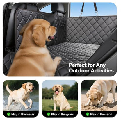 Reversible Dog Car Seat Cover for Back Seat,Waterproof Scratchproof Pet Backseat Protector,Large Sturdy Back Seat Extender with Detachable Hard Bottom,Dog Hammock for Car,Trucks,SUVs (Black)