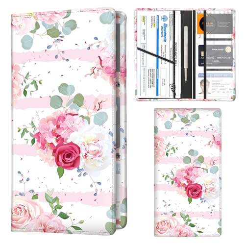 Car Registration and Insurance Holder with Magnetic Shut, Cute Vehicle Glove Box Car Organizer, Premium Interior Car Accessories for Women Men Pink Cute Flowers - color: Pink Cute Flowers