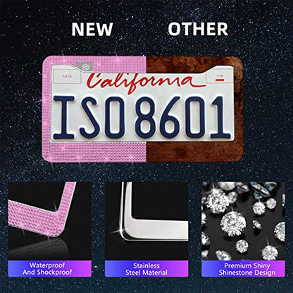 25PCS Bling Car Car Accessories Set,15 Inch Steering Wheel Cover,Shiny License Plate Frame,Center Console Cover and Rearview Mirror Set and Other Car Accessories(Pink) - color: Pink