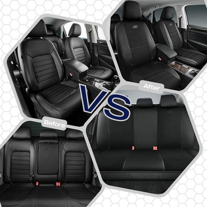Skechers Air-Cooled Memory Foam Seat Covers,Mesh Thick Car Seat Covers,Piping Leather Car Seat Cover,Airbag Compatible,Automotive Comfort for Most Cars, Vans, Trucks, SUV(Black, Full Set)