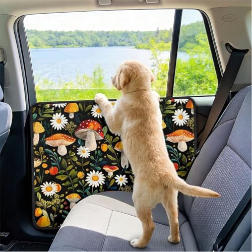 Mushroom Daisy Door Protector from Dog Scratching Car Protects Doors from Dog Scratching 2 Pieces Pet Window Guard Universal Fit for Cars, Trucks, Suvs - color: Mushroom Daisy