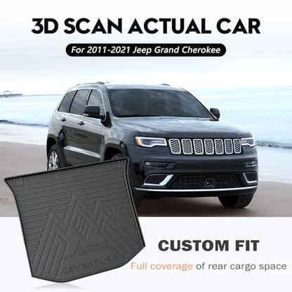 KUST Trunk Cargo Mat for Jeep Grand Cherokee 2011-2021, TPE Rubber Trunk Liner with Backrest Mat for Grand Cherokee Accessories All Weather Back Seat Protector Rear Cargo Liner Raised Edge - size: For 2011-2021 Grand Cherokee | Backrest Trunk Mat