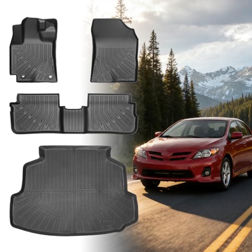 Floor Mats for Toyota Corolla 2009 2010 2011 2012 2013, for Corolla Standard,LE,S XLE,XRS,L,LE/S Special Edition Floor Mats, Front Rear Mats &Cargo Mat, TPE Anti-Slip Summer Winter Car Accessories - style: 8)2009-2013|Corolla|Floor&Cargo Mats