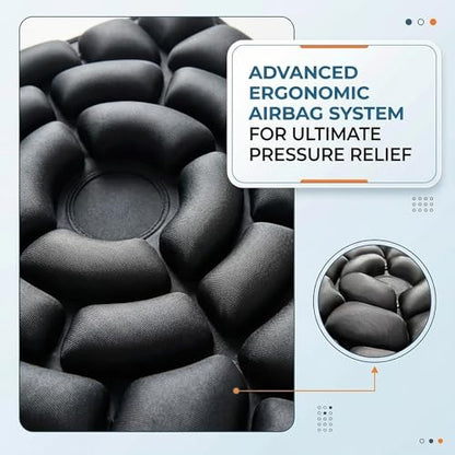 Inflatable Seat Cushion, Donut Cushion for Office Chair, Car & Wheelchair, Ergonomic Pressure Relief for Tailbone & Sciatica, Adjustable Firmness, Non-Slip Seat Pad for Long Sitting - color: Dark Black