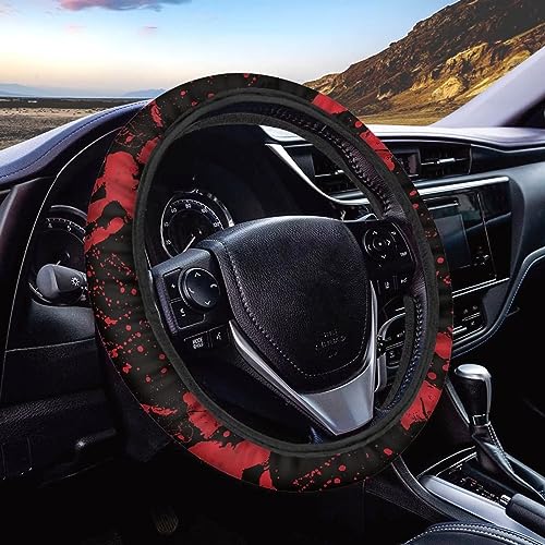 GLENLCWE Red Blood Hand Print Car Steering Wheel Cover,Stretch Steering Wheel Cover Protector Car Interior Accessories Universal 15Inch - color: Red Blood Hand
