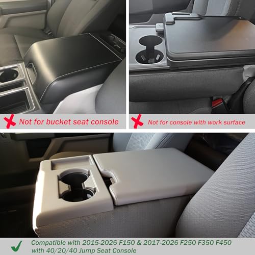 Zxiaochun Center Console Cover for Ford F150 2015-2026 & F250 F350 F450 2017-2026 Leather Arm Rest Box Lid Middle Console Armrest Protective Cover Accessories(40/20/40 Jump Seat Console Only)(Gray) - color: Gray