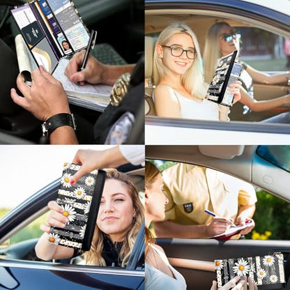 Car Registration and Insurance Holder with Magnetic Closure, Universal Document Organizer for License, Insurance Cards & Glove Box Storage (Daisy) - color: Daisy
