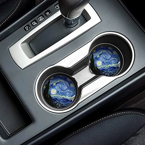 Car Coasters for Drinks Absorbent, 2 Pack Cup Holders, 2.56" Ceramic Stone & Non-Scratch Cork Base Coasters Cupholder, Auto Accessories for Women & Men Abstract Oil Painting