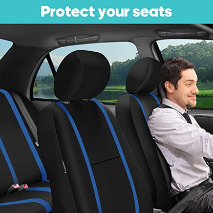 FH Group Car Seat Covers Full Set Cloth - Universal Fit Automotive Seat Covers, Low Back Front Seat Covers, Solid Back Seat Cover, Washable Car Seat Cover for SUV, Sedan and Van Blue - color: Blue, size: Full Set