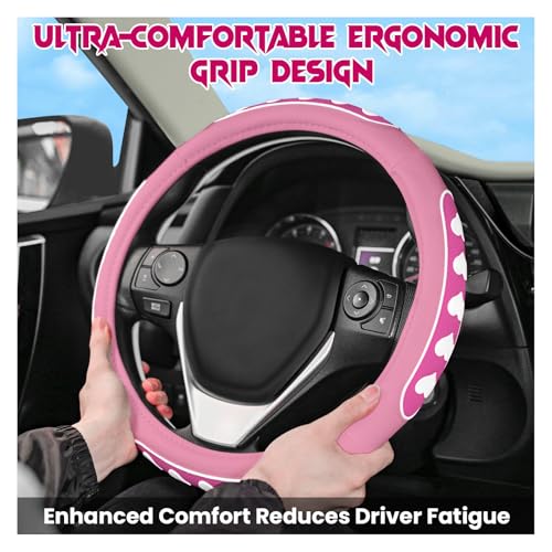 Ventilated Heart-Shaped Steering Wheel Cover with Anti-Slip Leather Grip. Compatible with Ford, Toyota, Honda, Nissan, and Chevrolet Vehicles for 14.5-15.2 inch Round Steering Wheels. - color: White Heart Spinner