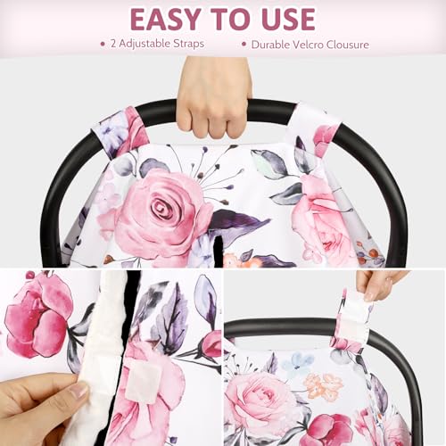 Baby Car Seat Cover, Breathable Infant Carseat Cover for Summer Peekaboo Opening Car Seat Canopy Cover, Nursing Cover for Baby Boys Girls (Pink Floral) - color: Pink