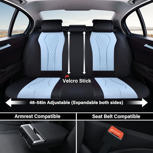 Coverado Car Seat Covers, Back Car Seat Cover, 3-Pieces Leather Seat Cover, Luxury Car Seat Cushion, Luxury Seat Cover Seat Protector Universal Most Cars Trucks SUV - color: Black/Blue