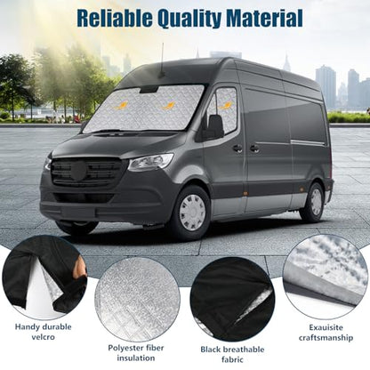 Windshield Sun Shade Customized for Mercedes Sprinter VS30 Van 2019-2026, 3PCS Foldable Car Windshield Cover Sun Protector for Front and Side Windows Reflect UV Privacy Protection - color: Front Window